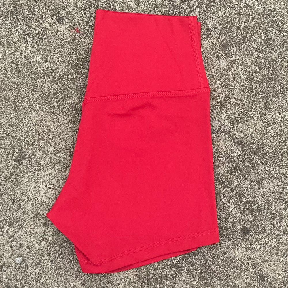 New Nude High-Waist Brushed Shorts Yoga Wear Nylon Shorts Women's Tight Yoga Three-Point Sports Shorts Peach