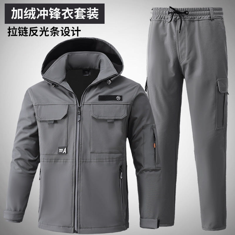 Autumn and Winter fleece-lined Charge Clothes Coat Work Clothes Waterproof suit Men's Cold-proof Warm Upper and Lower Clothes Work Clothes