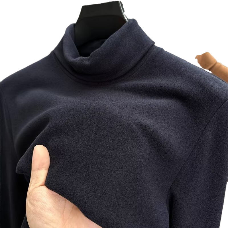 Fleece High Collar Base Shirt Men's Autumn and Winter Thickened Warm Top Double-sided Fleece Slim-fit Sweater Men's High-end Long-sleeved T-shirt