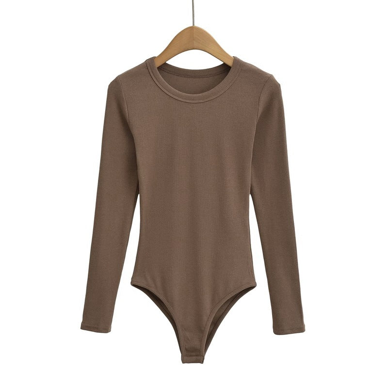 European and American style round neck versatile stretch jumpsuit bottoming shirt women's autumn and winter long sleeve T-shirt sexy tight top fashion