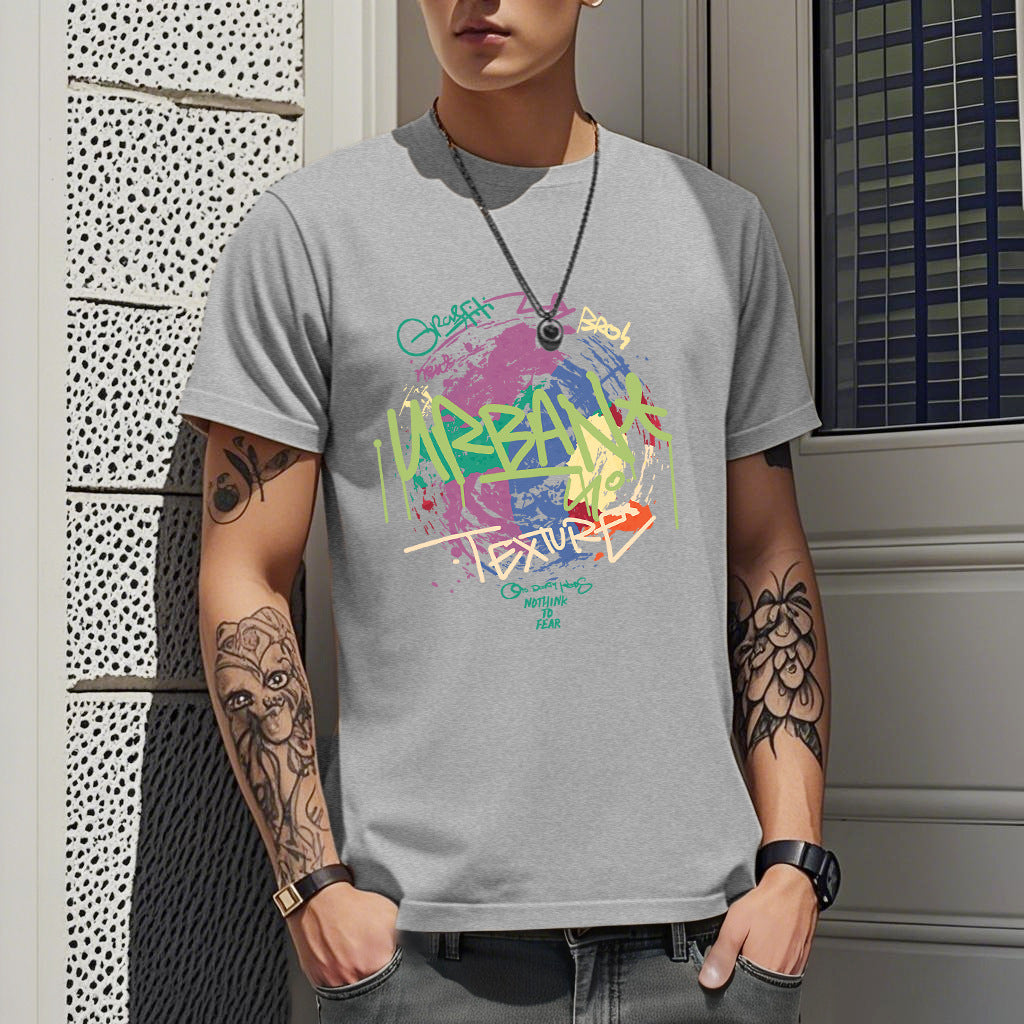 Summer Ice Silk Thin Round Neck Short-Sleeved T-Shirt for Men 2026 New Printed Pullover T-Shirt Trendy Slim Fit Men's Clothing