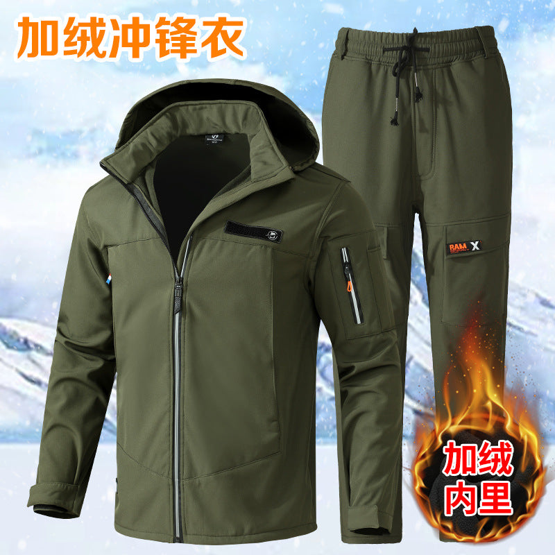 Autumn and Winter fleece-lined Charge Clothes Coat Work Clothes Waterproof suit Men's Cold-proof Warm Upper and Lower Clothes Work Clothes