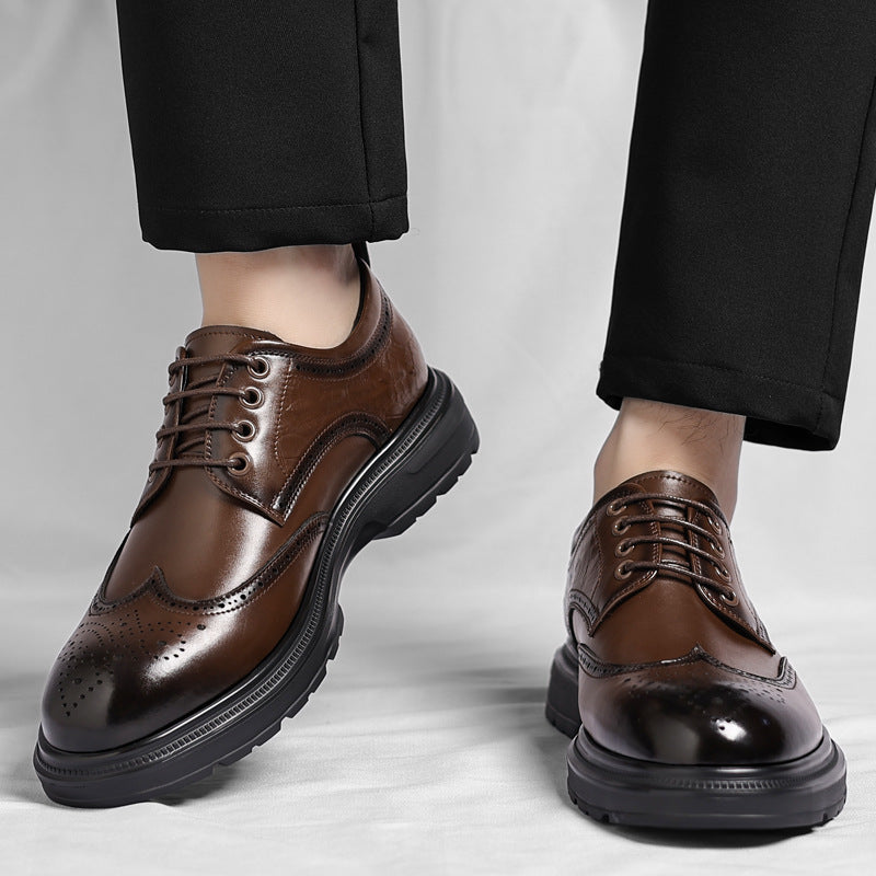 Brogue British Shoes Suit Thick-Soled Polished Derby Shoes Autum New Men's Casual Business Formal Groom's Shoes