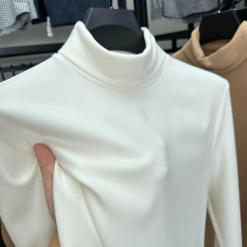 Fleece High Collar Base Shirt Men's Autumn and Winter Thickened Warm Top Double-sided Fleece Slim-fit Sweater Men's High-end Long-sleeved T-shirt