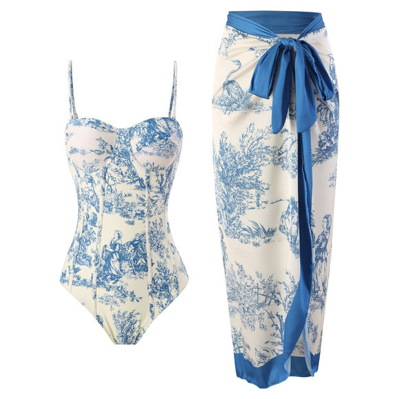 2026 Tassel Mesh Cover-Up Short Skirt Four-Piece Bikini New Thai Ins Style Cross-Border Solid Color Swimsuit for Women