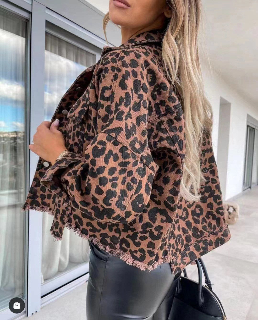 2024 Amazon Europe and the United States cross-border explosions tide washed old leopard print fur Denim coat women's jacket