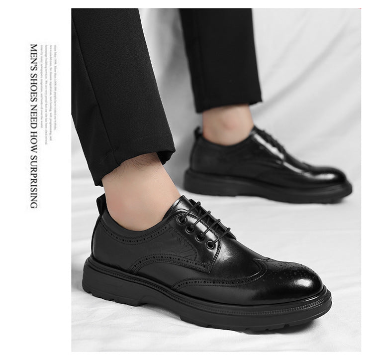 Brogue British Shoes Suit Thick-Soled Polished Derby Shoes Autum New Men's Casual Business Formal Groom's Shoes