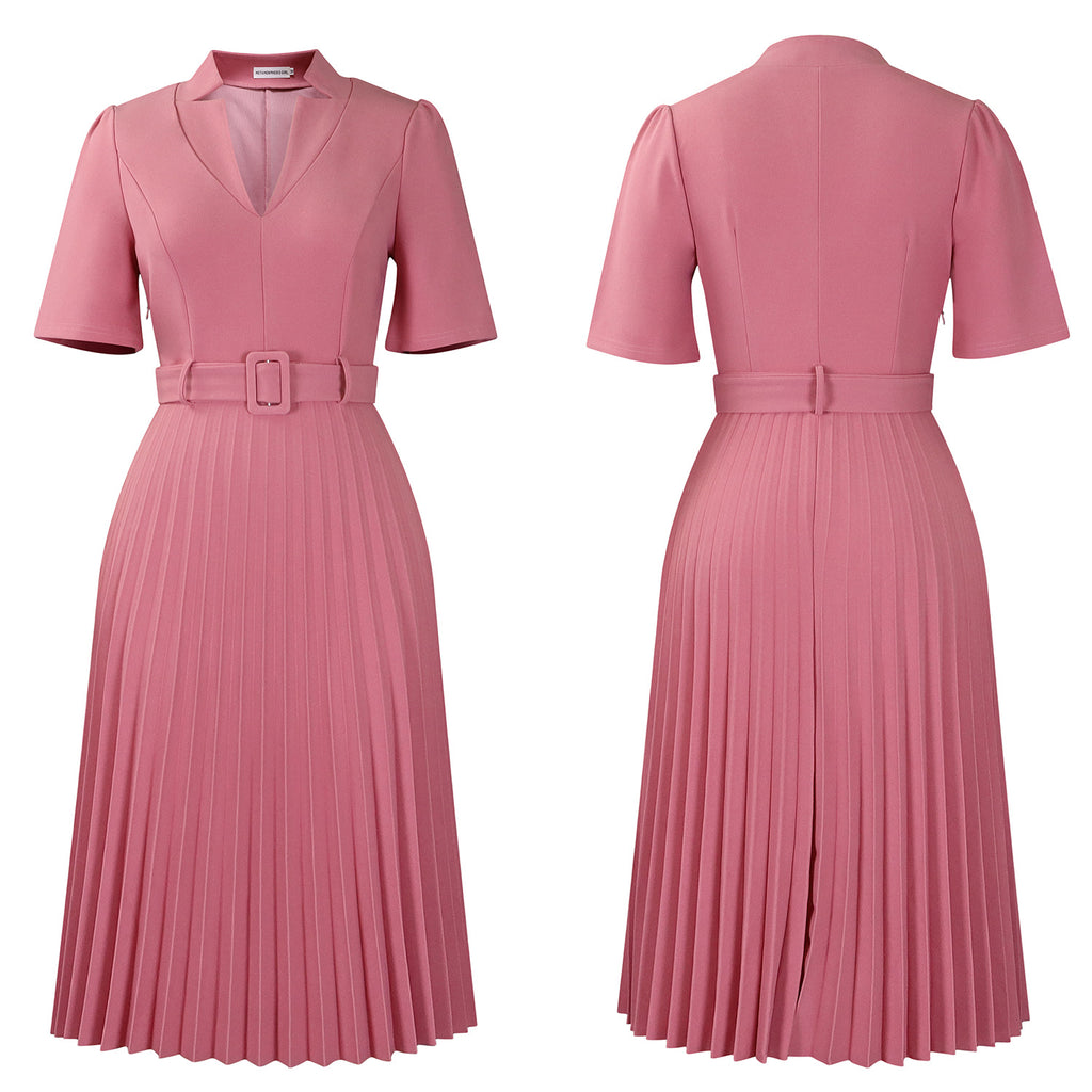 D563 Foreign Trade Cross-border Women's Clothing Summer New Short-sleeved V-neck Pleated High Waist Fashion Elegant Waist African dress
