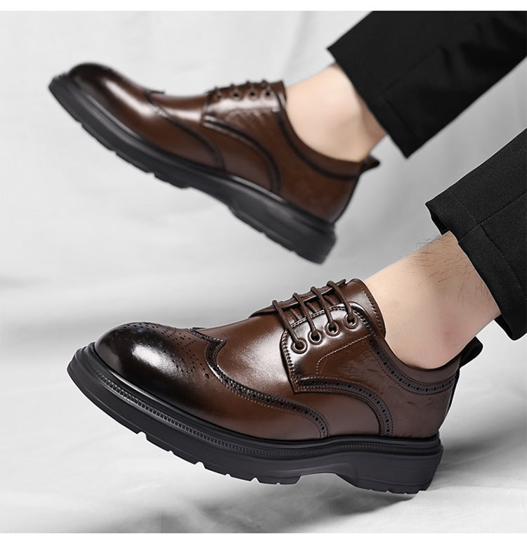 Brogue British Shoes Suit Thick-Soled Polished Derby Shoes Autum New Men's Casual Business Formal Groom's Shoes