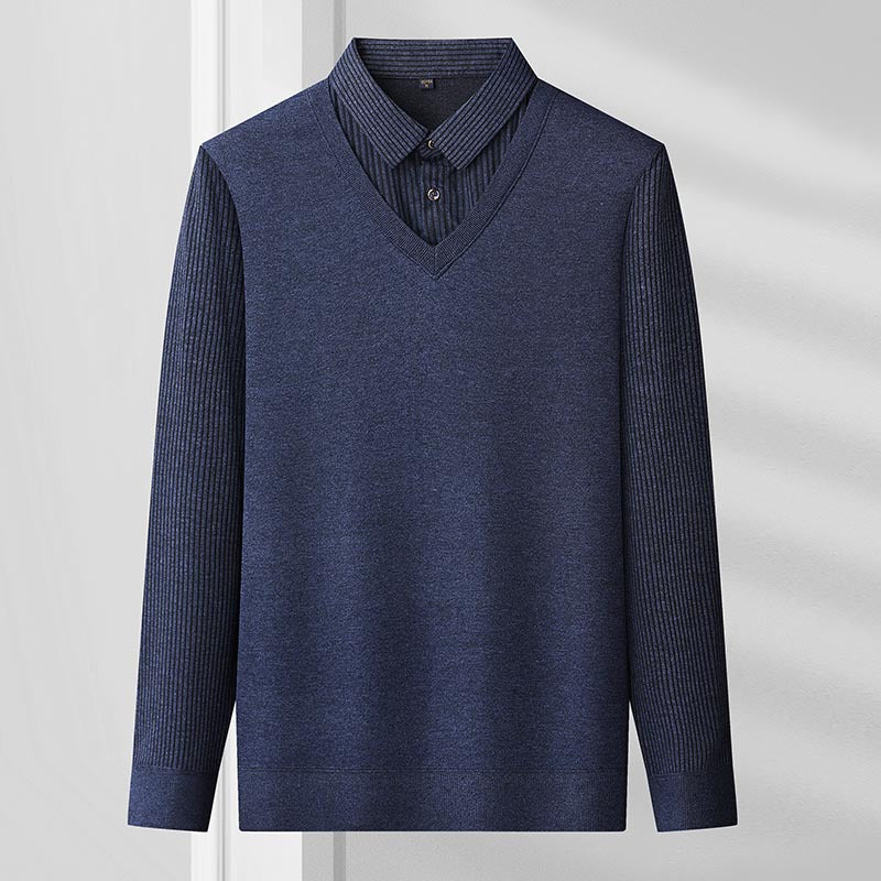 Spring, autumn and winter fashion fake two-piece long-sleeved T-shirt men's trendy casual shirt shirt collar personalized bottoming shirt top