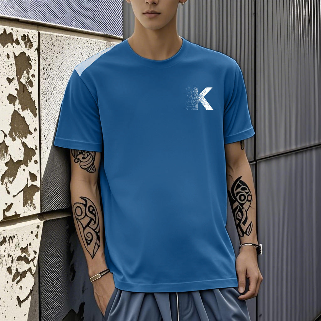 Summer Ice Silk Thin Round Neck Short-Sleeved T-Shirt for Men 2026 New Printed Pullover T-Shirt Trendy Slim Fit Men's Clothing