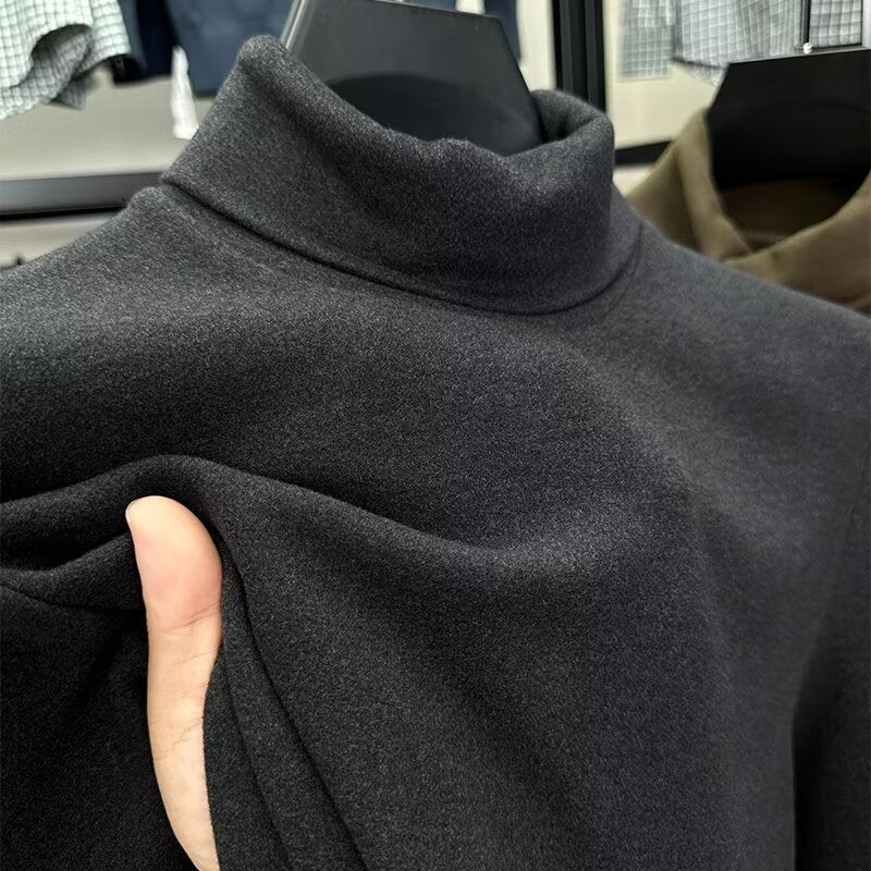 Fleece High Collar Base Shirt Men's Autumn and Winter Thickened Warm Top Double-sided Fleece Slim-fit Sweater Men's High-end Long-sleeved T-shirt