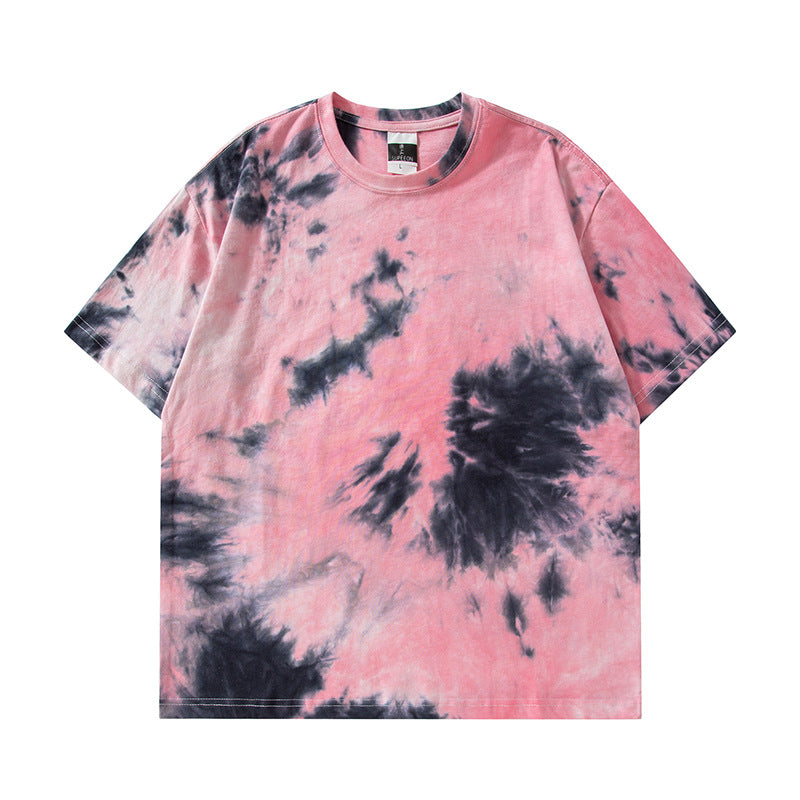 Cross-border Exclusive New Tie-dye T-shirt Men's Short-sleeved Summer Pure Cotton T-shirt Loose Ins Trendy Brand Colorful Top Clothes