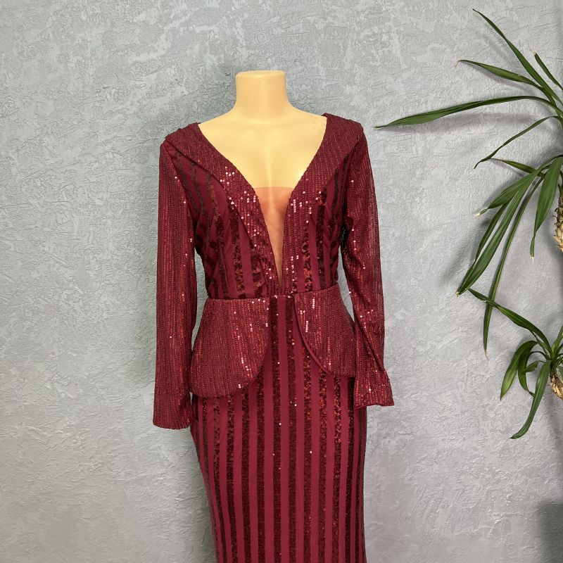 Africa Cross-border 2023 New Sequins Fashion Women's Seven-sleeve Fishtail Long Dress Sleeve Fashion Evening Wear Europe and America