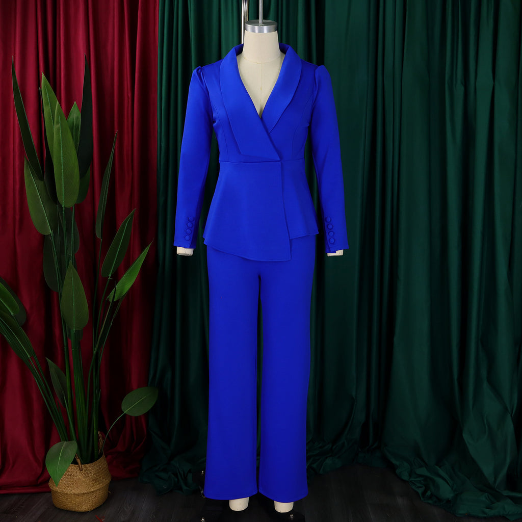 D549 European and American Clothing Winter New Fashion Elegant Elegant Ol Ruffle Top Wide Leg Pants Fashionable African Suit