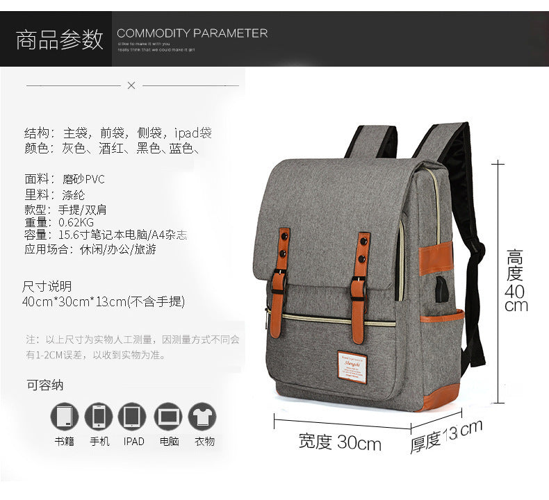 Foreign trade new schoolbag men's personality retro outdoor canvas travel backpack women's fashion backpack a generation of hair