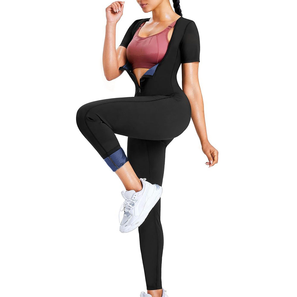 Amazon Long Fitness Sweaty Jompsuit European and American Women's Hip-lifting Chest-lifting Body-shaping Suit