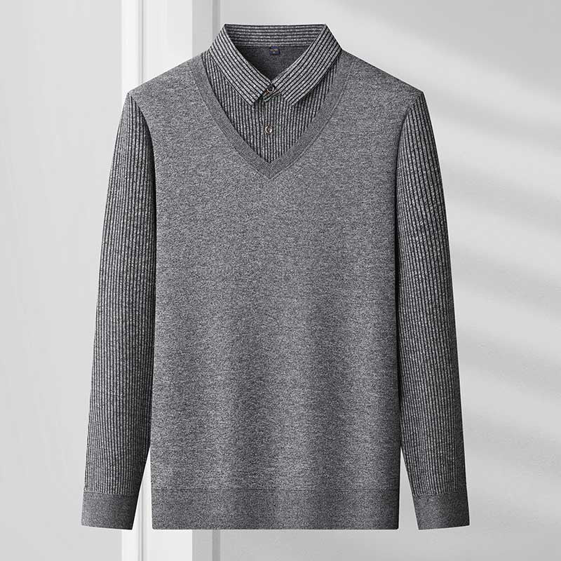 Spring, autumn and winter fashion fake two-piece long-sleeved T-shirt men's trendy casual shirt shirt collar personalized bottoming shirt top