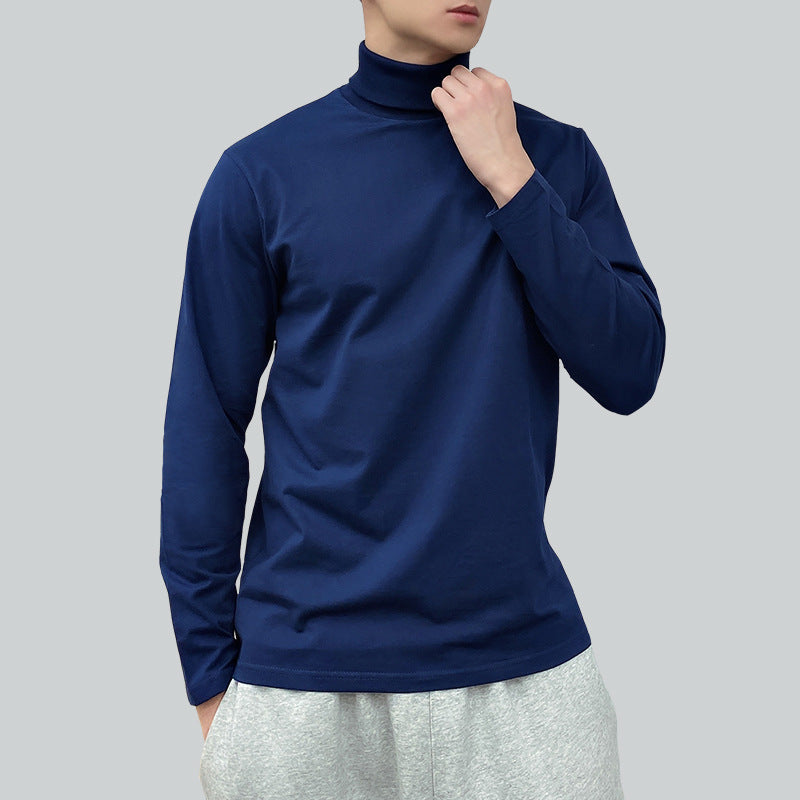 230g Fall/Winter Men's High Collar Cotton Long Sleeve T-Shirt White Inner Lap Collar Men's plus size T-Shirt Base Shirt Top