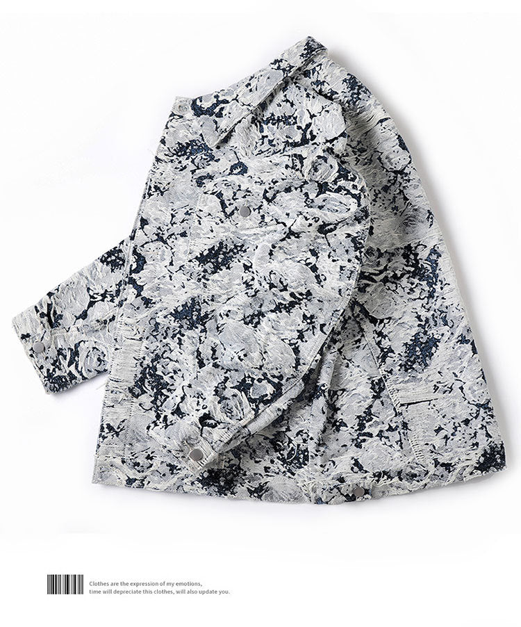 New Trendy Brand Men's Spring Jacket for Men and Women, Versatile Small Fragrance Couple Jacquard Loose Denim Jacket for Men