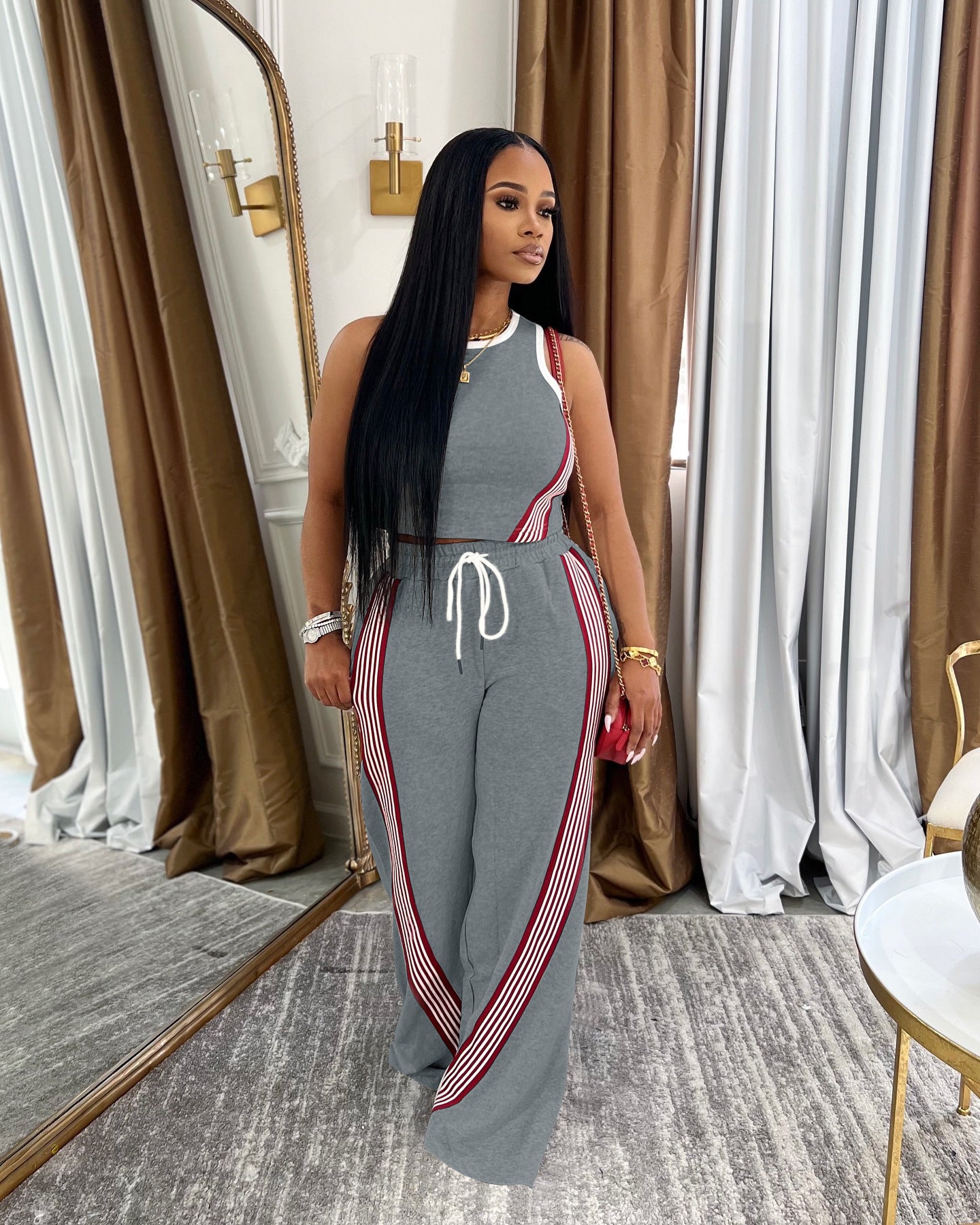 Yd-066-E6 European and American Women's Clothing Amazon New Fashion Trendy Casual Wide-Leg Pants Two-Piece Set Cross-Border Women's