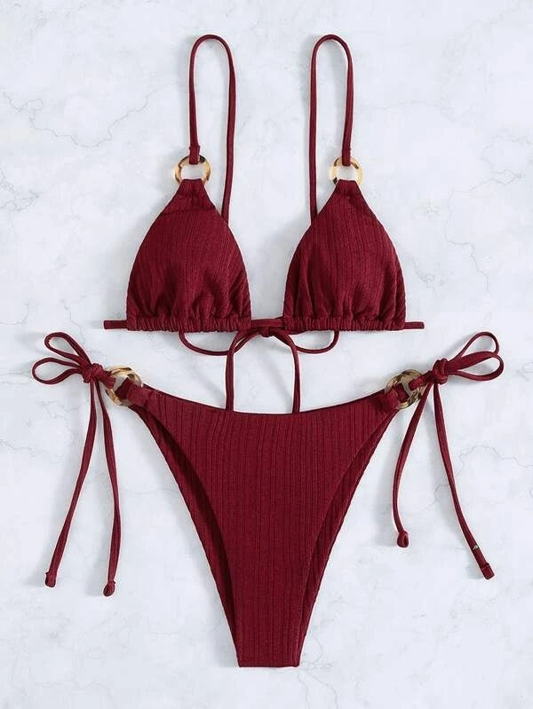 2024 New Ins Swimsuit for Women Split Bikini Two-Piece Set Fairy Style Sexy Pure Color Lace-Up Swimsuit for Women