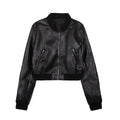 Spring European and American Urban Casual Stand Collar Pu Jacket Short Imitation Leather Motorcycle Clothing Niche Design Jacket for Women
