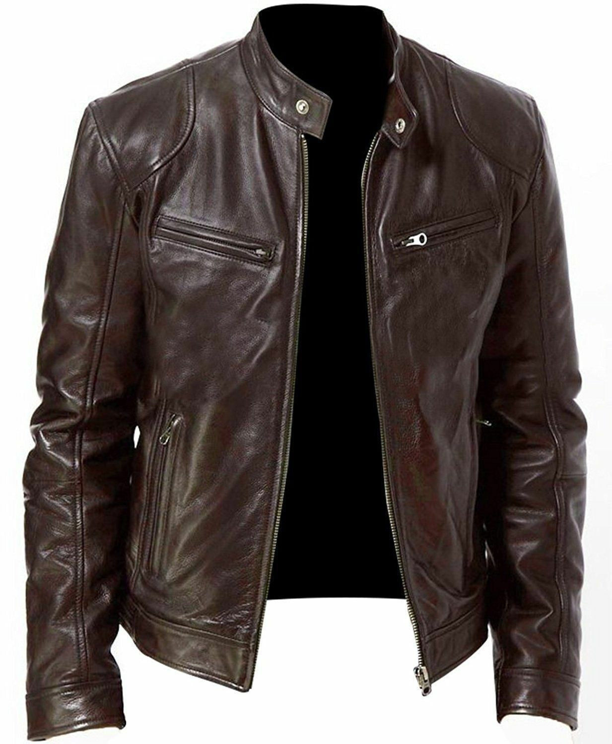 Foreign Trade Amazon European and American Men's Motorcycle Leather Jacket Men's Teenager Collar Punk Leather Jacket Men
