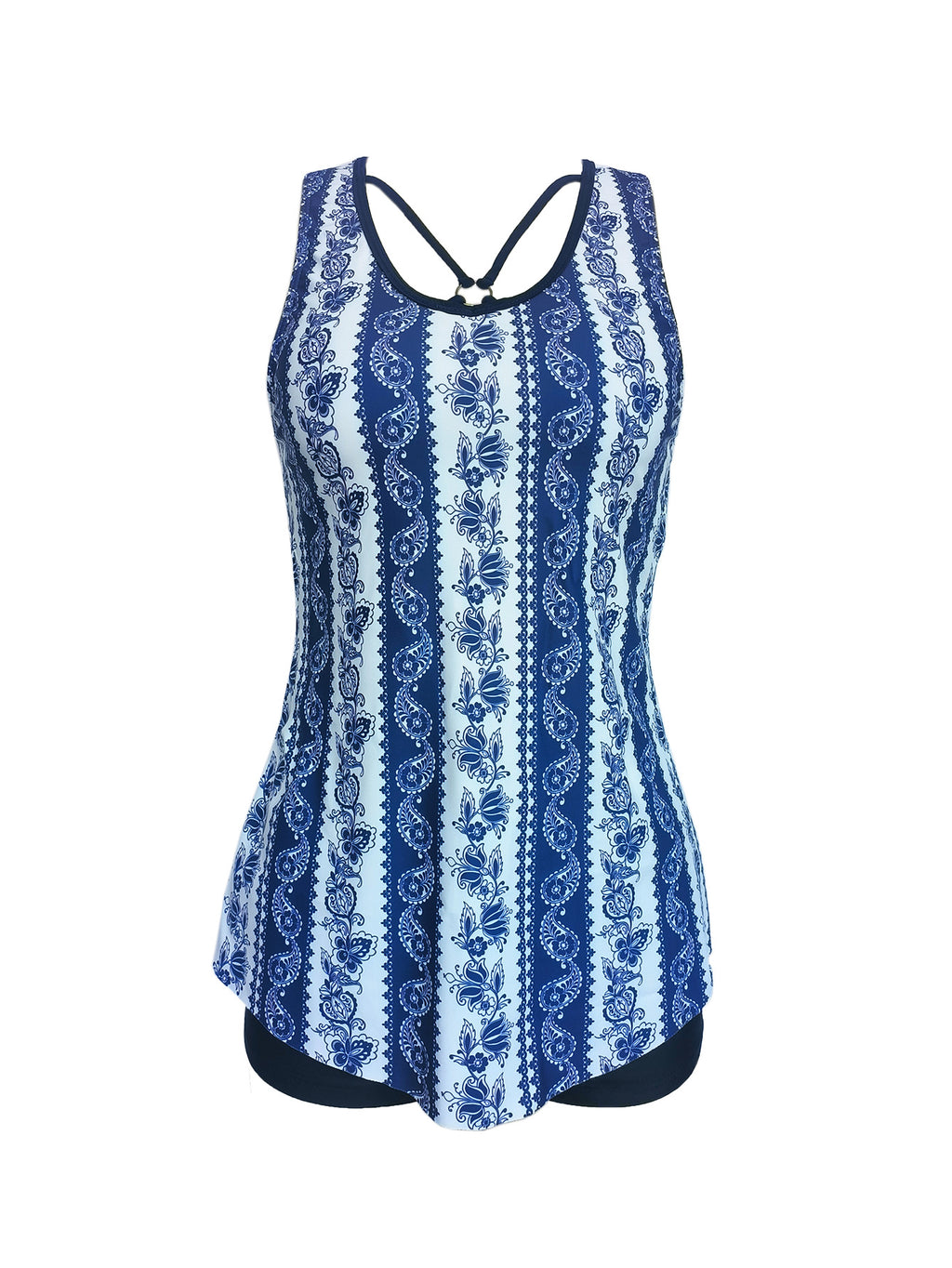 Split plus size Printed Flat Angle European and American Style Conservative Sling Tankini Swimsuit Women's Independent Station Cross-border Foreign Trade in stock