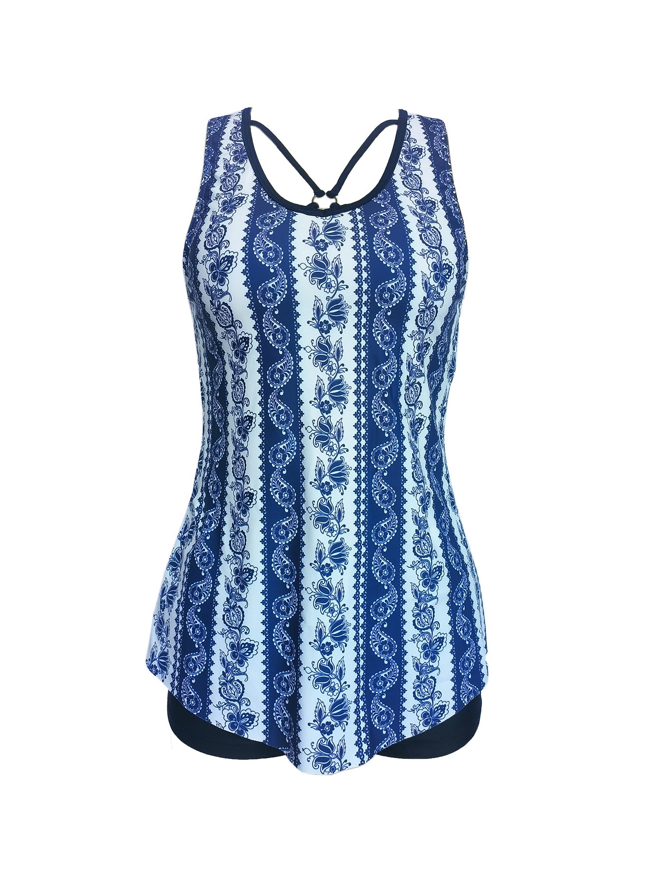 Split plus size Printed Flat Angle European and American Style Conservative Sling Tankini Swimsuit Women's Independent Station Cross-border Foreign Trade in stock