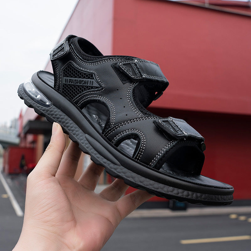 Men’s Cowhide Open-Toe Velcro Sandals