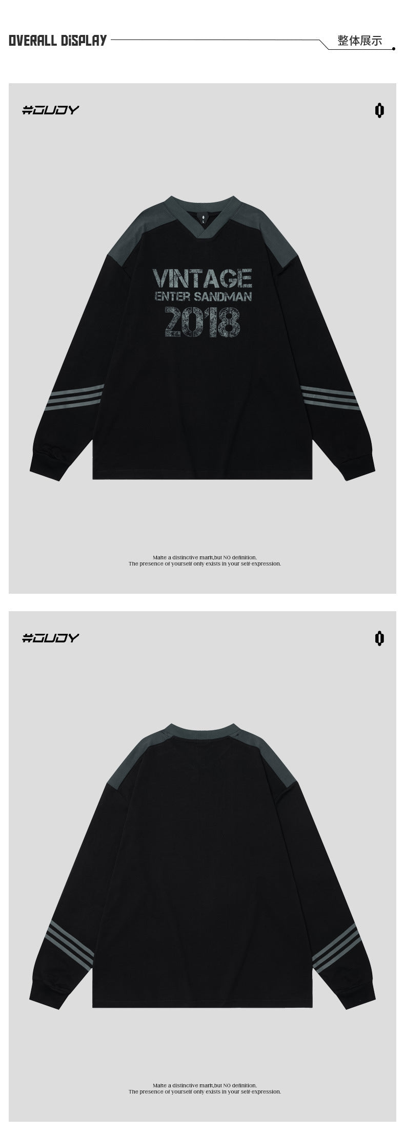 # Ovdy Autumn and Winter American Jersey Retro Letter Print New Small V-Neck Long-Sleeved T-Shirt Trendy Brand for Men and Women