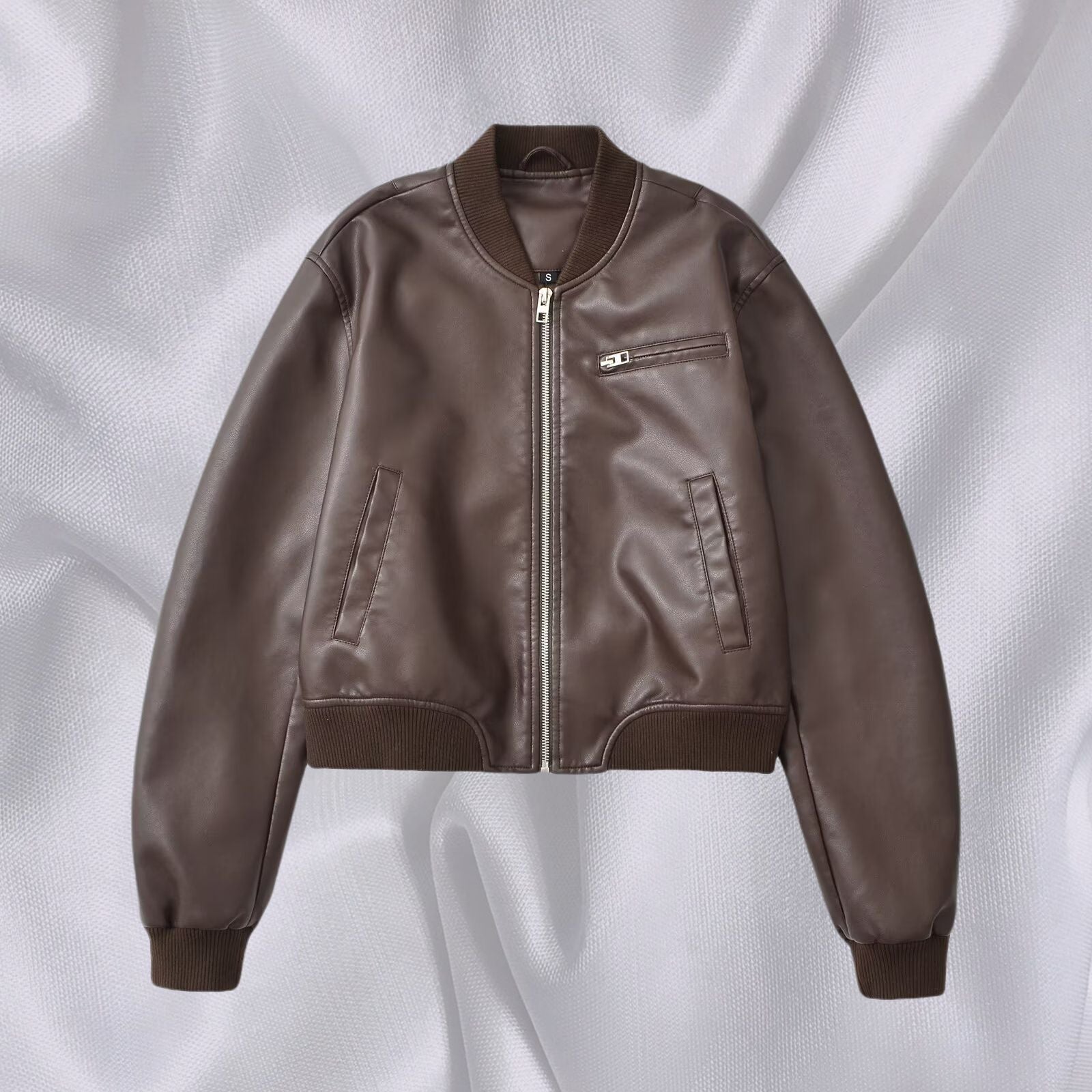 European and American Cross-Border Supply Wholesale Autumn New Hot Girl Retro Stand Collar Flight Leather Jacket for Women