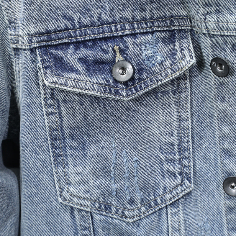 Autumn 2024 Men's Denim Jacket Coat Printed Casual Handsome Fashion Brand All-match Top Men's Jeans