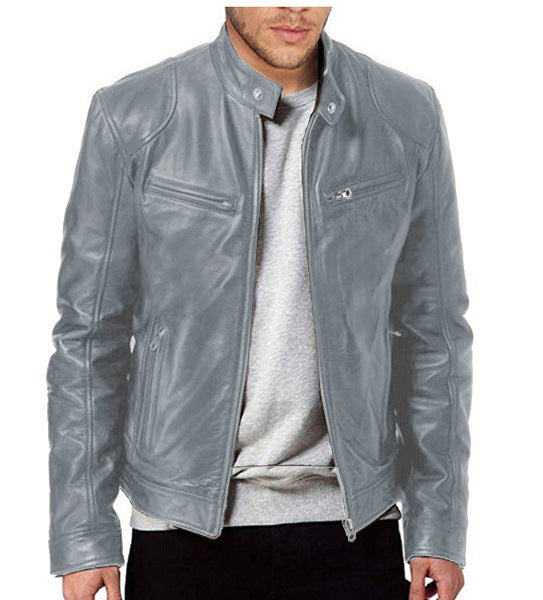 Foreign Trade Amazon European and American Men's Motorcycle Leather Jacket Men's Teenager Collar Punk Leather Jacket Men