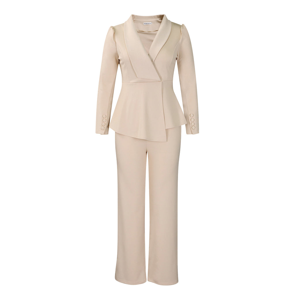 D549 European and American Clothing Winter New Fashion Elegant Elegant Ol Ruffle Top Wide Leg Pants Fashionable African Suit