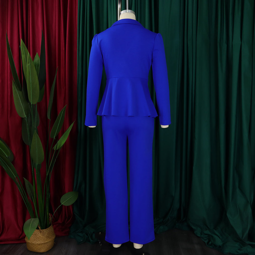 D549 European and American Clothing Winter New Fashion Elegant Elegant Ol Ruffle Top Wide Leg Pants Fashionable African Suit