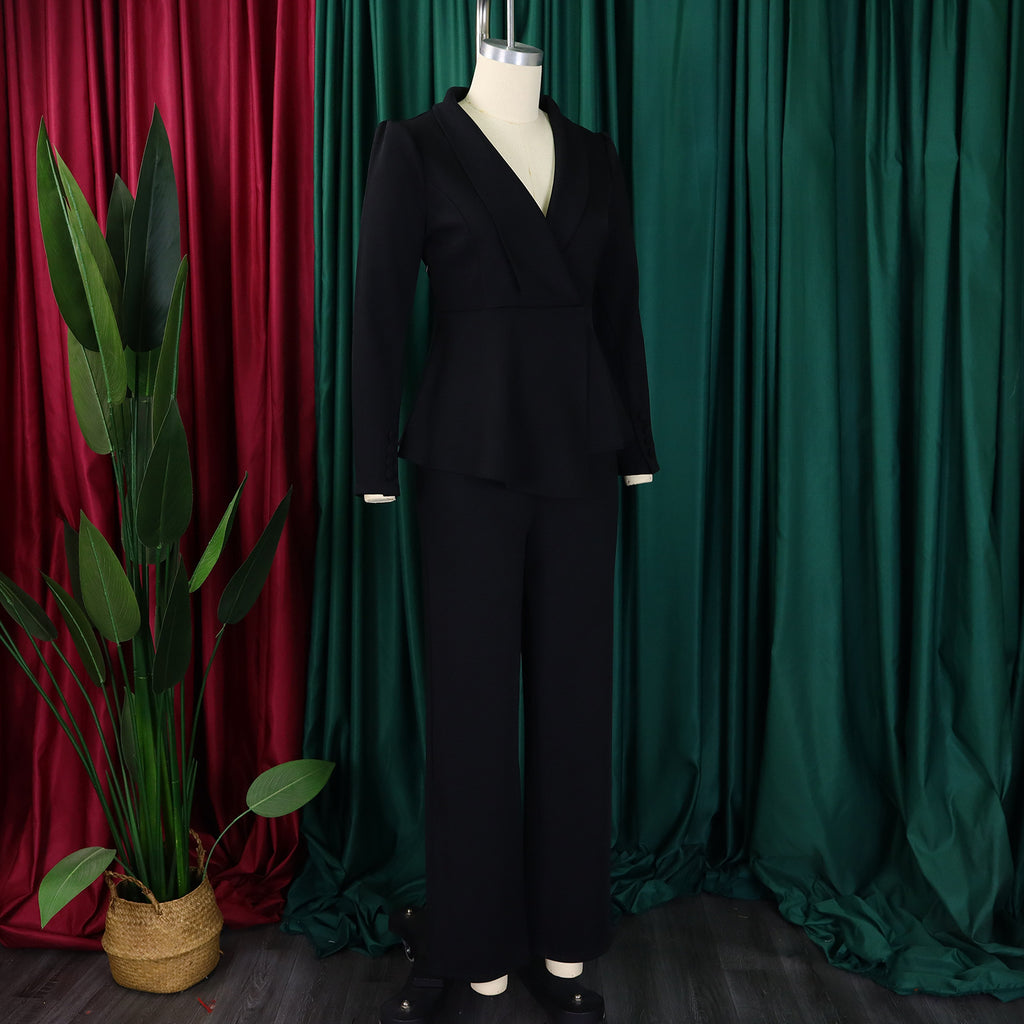 D549 European and American Clothing Winter New Fashion Elegant Elegant Ol Ruffle Top Wide Leg Pants Fashionable African Suit