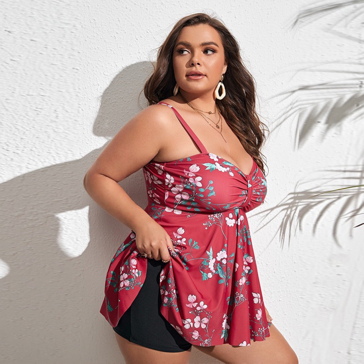 2022 Langqi European and American Export New Tankini Large Size Fat Woman Swimsuit Boxer Conservative Swimsuit Women's Skirt Swimsuit