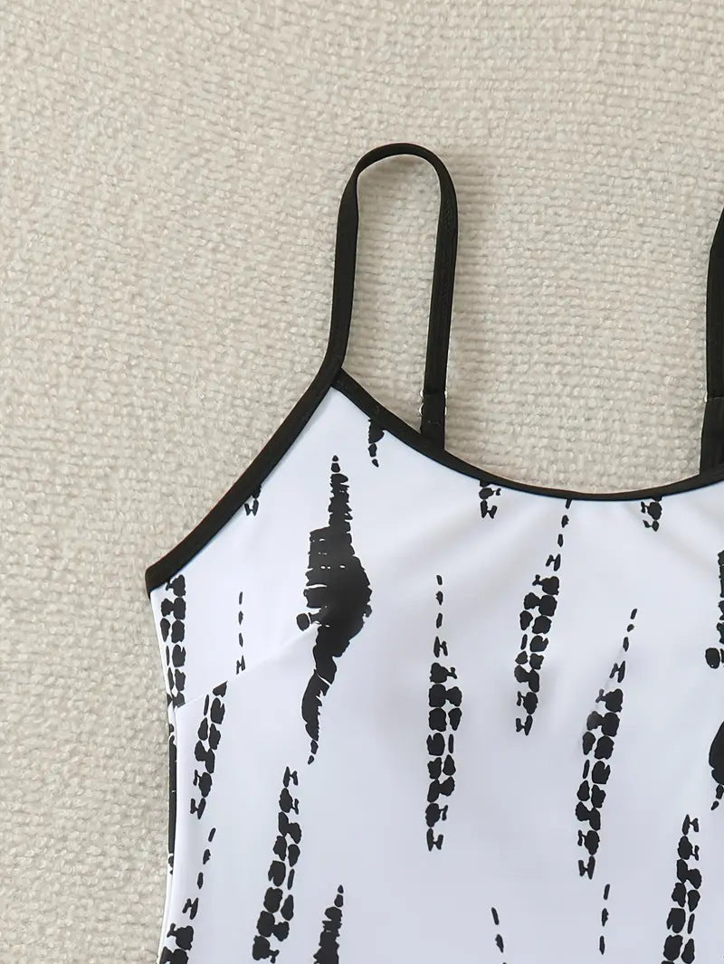 Cross-border Swimsuit European and American Printed Split Two-piece Swimsuit Flat Horn Tankini Amazon Foreign Trade Tankini