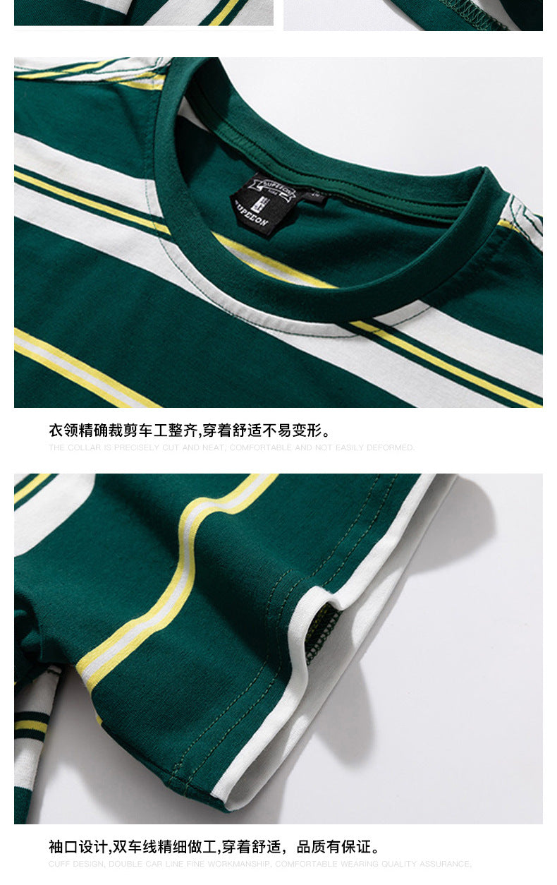 Striped Short-Sleeve Men's T-Shirt, Pure Cotton, 2026 Summer New Trendy Men's Fashion, Chinese Style Loose Half-Sleeve Top