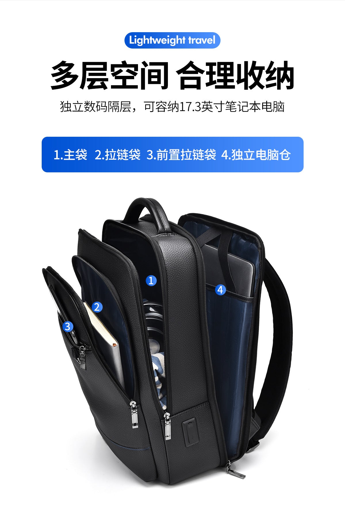 Men's Backpack Simple Cross-Border New Business Pu Water-Repellent Laptop Bag Large Capacity Backpack