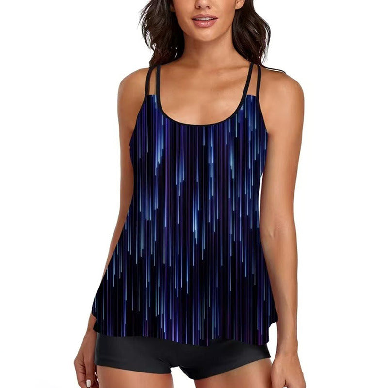 European and American Hot Sale plus size Split Swimsuit Women's Cross-border Camisole Flat-angle Swimsuit Tankini Loose Printed Swimsuit
