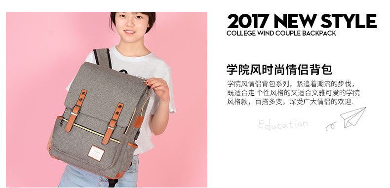 Foreign trade new schoolbag men's personality retro outdoor canvas travel backpack women's fashion backpack a generation of hair