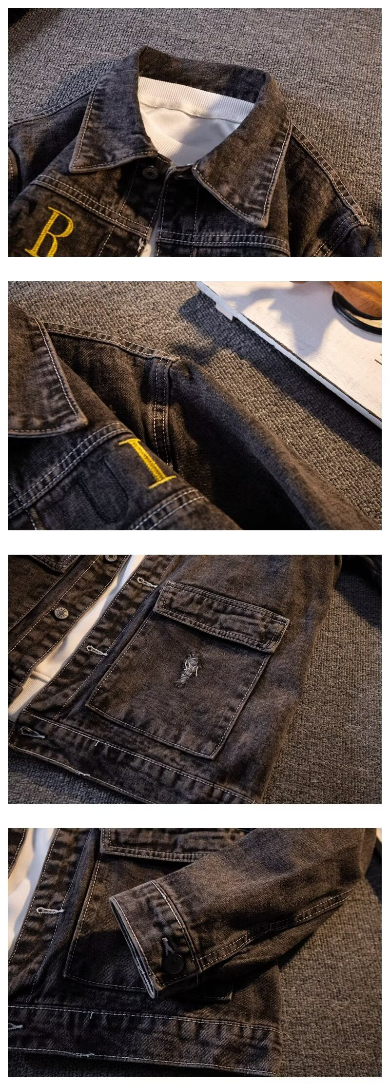 Autumn and Winter Denim Jacket Men's Korean-style Trendy Letter Printed Hong Kong-style Jacket Trendy Simple Loose Casual Denim Jacket