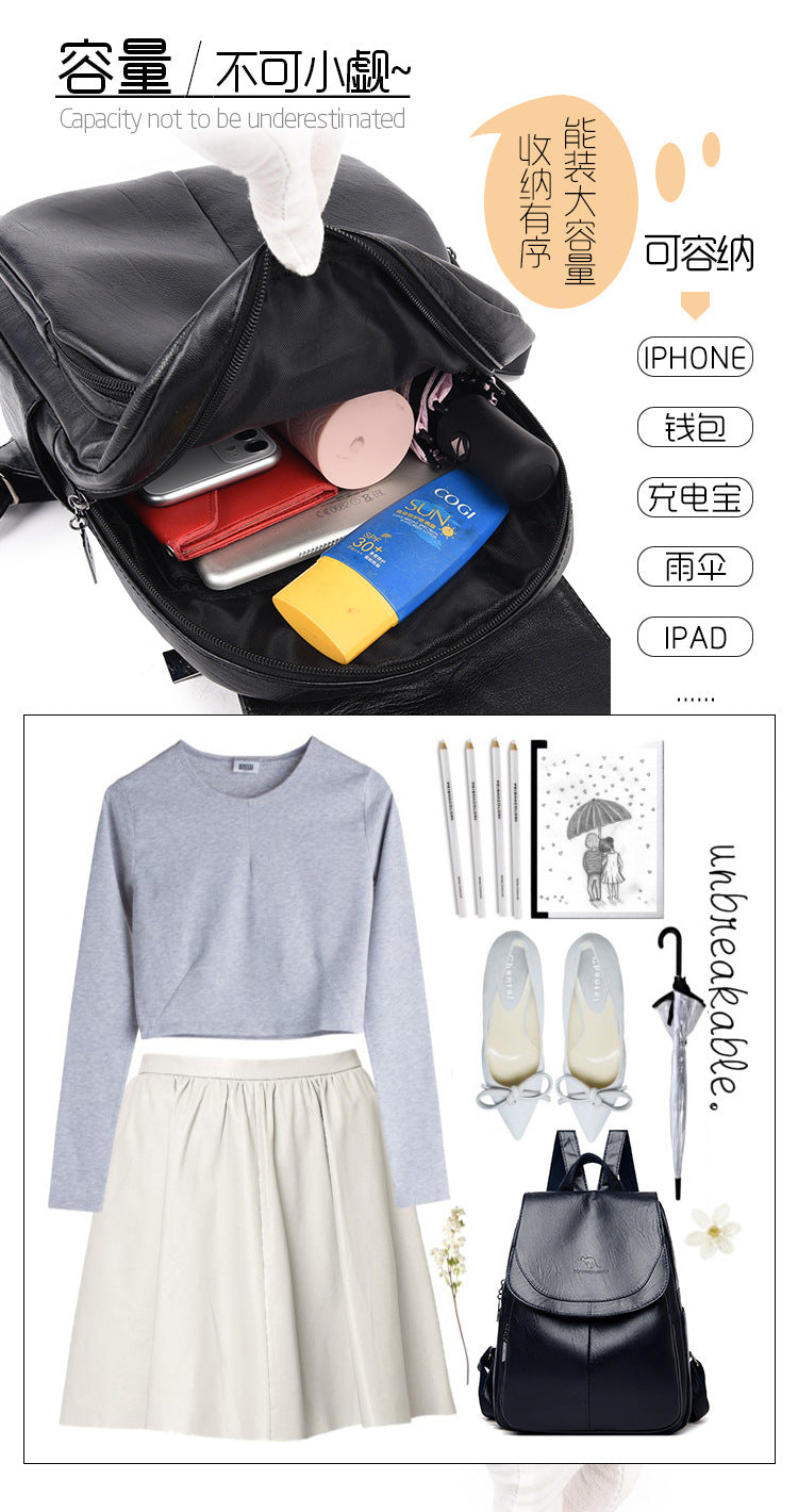 Backpack Women 2024 New Autumn Fashion Soft Leather Bag Casual Backpack Large Capacity Travel Student Women's Backpack