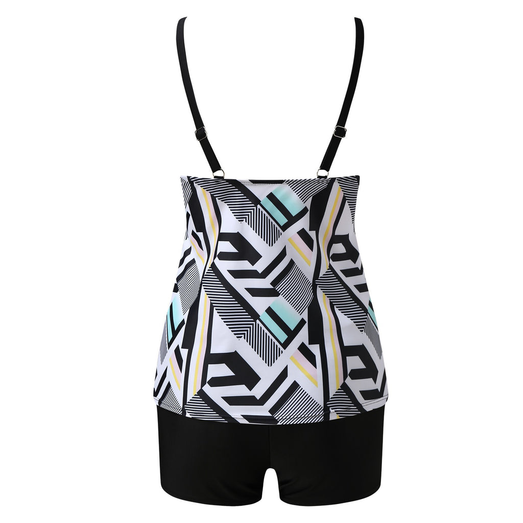 Cross-border 2024 European and American Foreign trade new double shoulder strap flat chest Amazon tankini high waist boxers split swimsuit