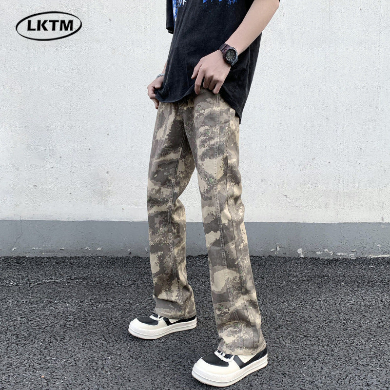 LKTM Men's# American High Street Stitching Camouflage Pants Men's and Women's Slim Fit Ruffian Shuai Chao Brand vibe Micro-La Casual Pants