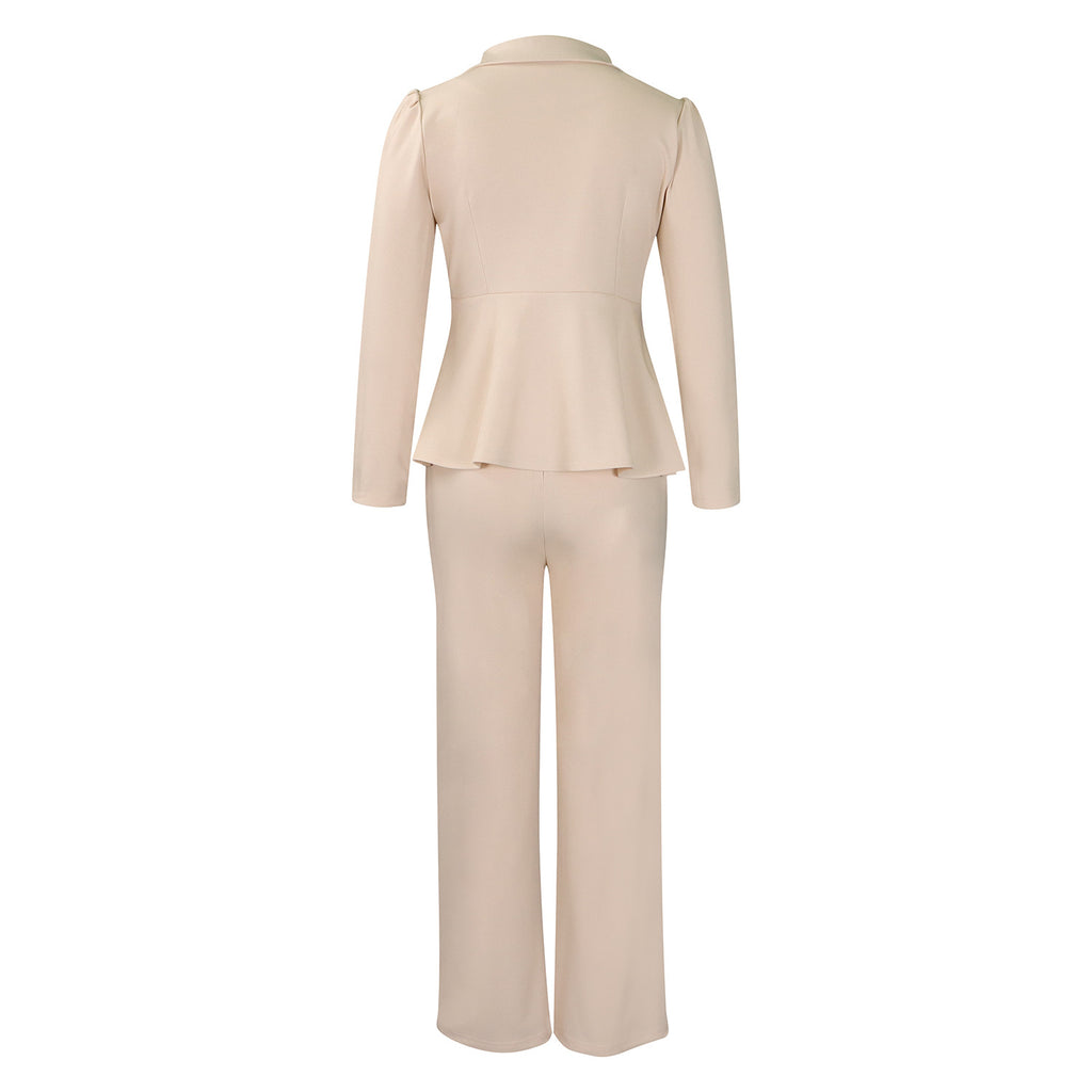 D549 European and American Clothing Winter New Fashion Elegant Elegant Ol Ruffle Top Wide Leg Pants Fashionable African Suit