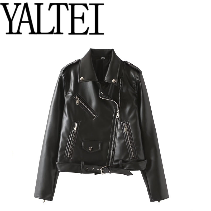 Zar Spring New Women's European and American Style French Fashion Design Imitation Leather Motorcycle Leather Jacket